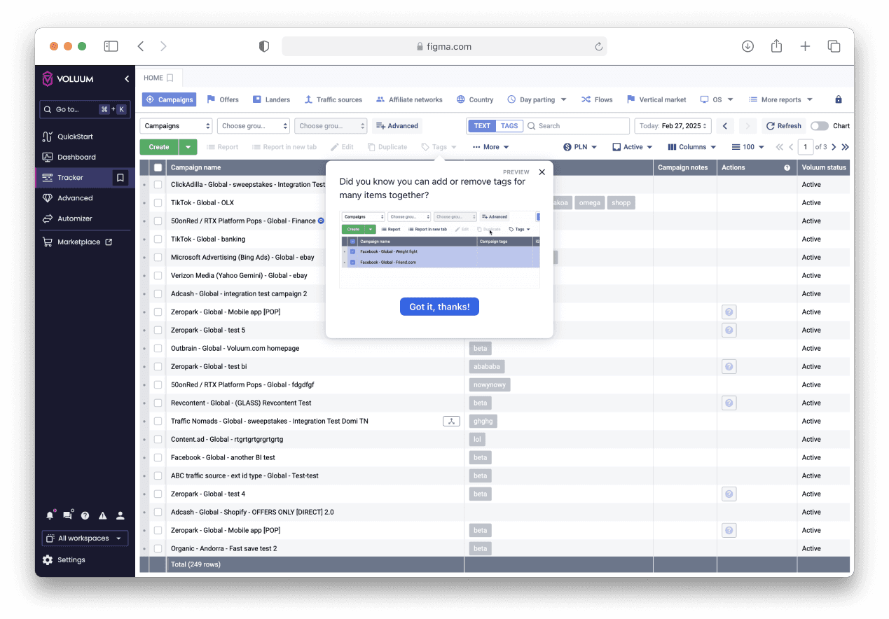 Voluum — tags enhancement, bulk editing announcement